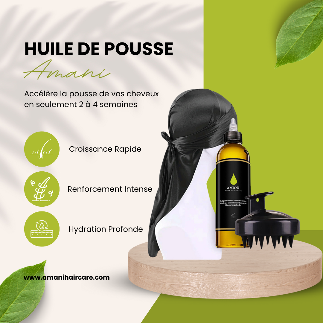 Pack huile de pousse Amani + Brosse Massante et Durag / Bonnet