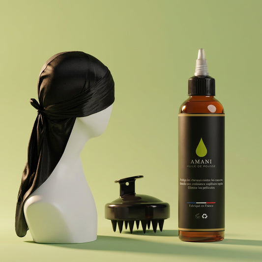 Pack huile de pousse Amani + Brosse Massante et Durag / Bonnet